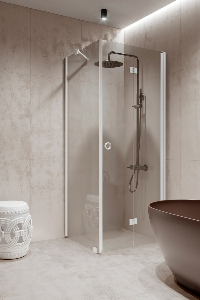 Shower enclosure with a fixed wall and folding door Forma 369