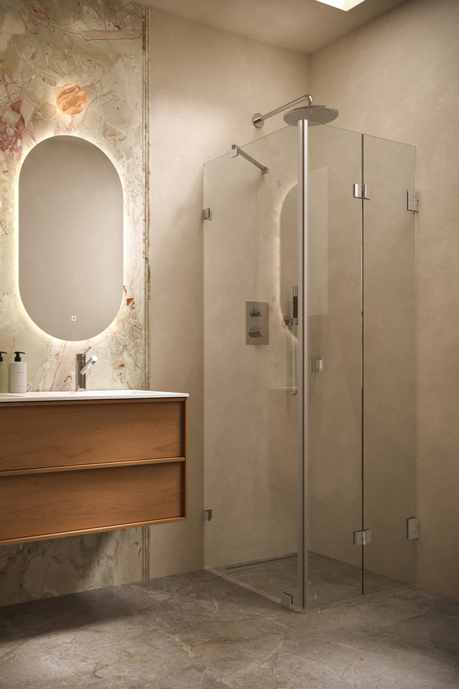 Shower enclosure with a fixed wall and a folding door Vetro 541 (511x513)