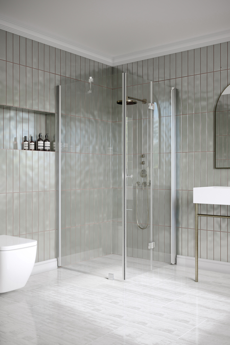 Shower enclosure with a fixed wall and folding door Classic 147 (101x103)
