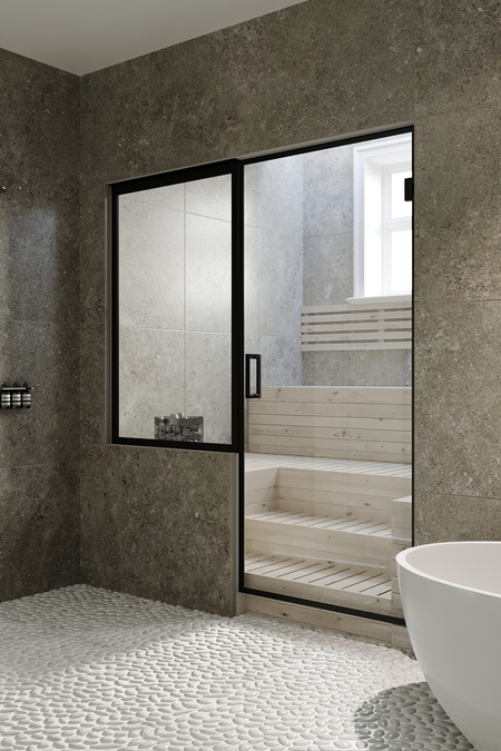 Bastu glass vägg med fönster på handtagsidan Bläk 682 New York