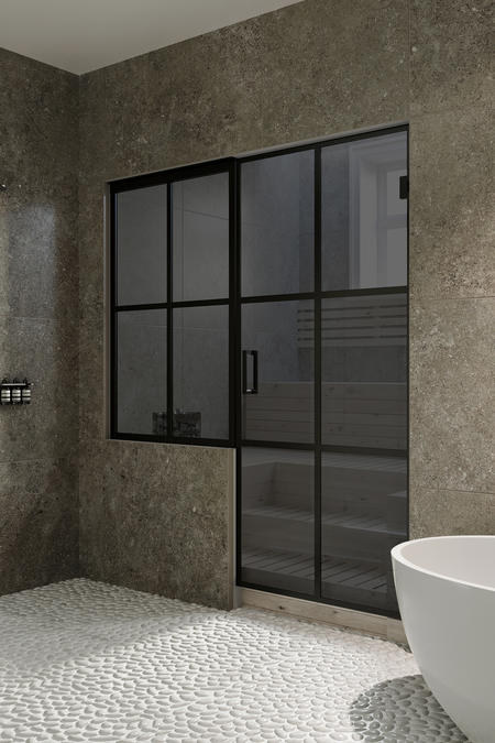 Bastu glass vägg med fönster på handtagsidan Bläk 684 Paris