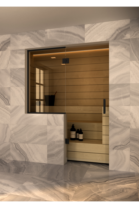 Sauna glass wall with window on hinge side Vetro S54