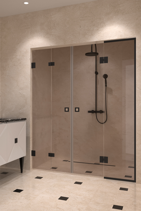 Alcove fitting with a folding door and a hinged door with a frame fixed part Vetro 553