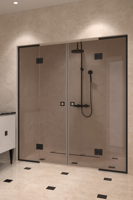 Alcove fitting with a hinged double door with framed fixed parts Vetro 554