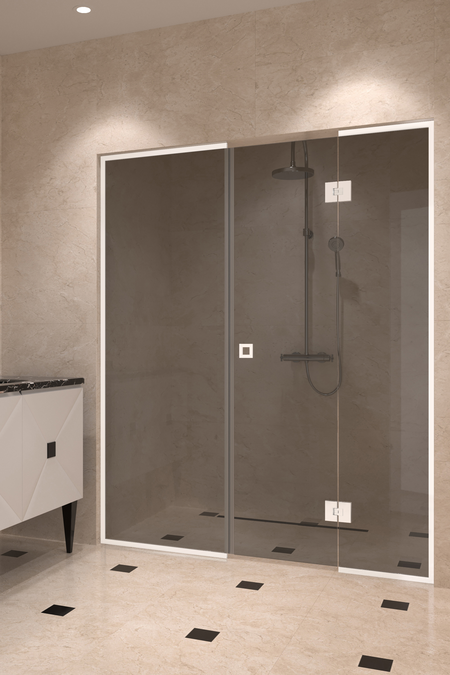 Alcove fitting with a framed fixed wall and hinged door which has a fixed part Vetro 551