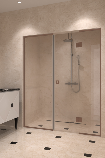 Alcove fitting with a framed fixed wall and hinged door which has a fixed part Vetro 551