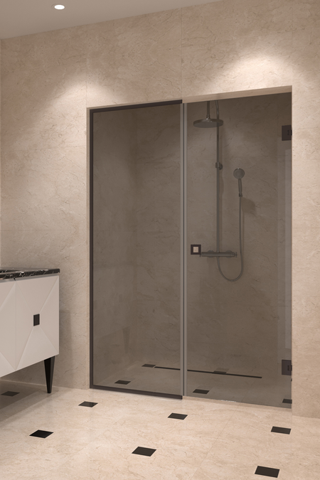 Alcove fitting with a framed fixed wall and hinged door Vetro 549