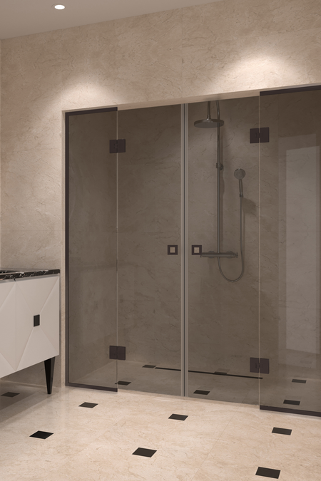 Alcove fitting with a hinged double door with framed fixed parts Vetro 554