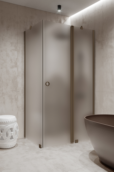 Shower enclosure with a fixed wall and a hinged door with a fixed part Forma 370