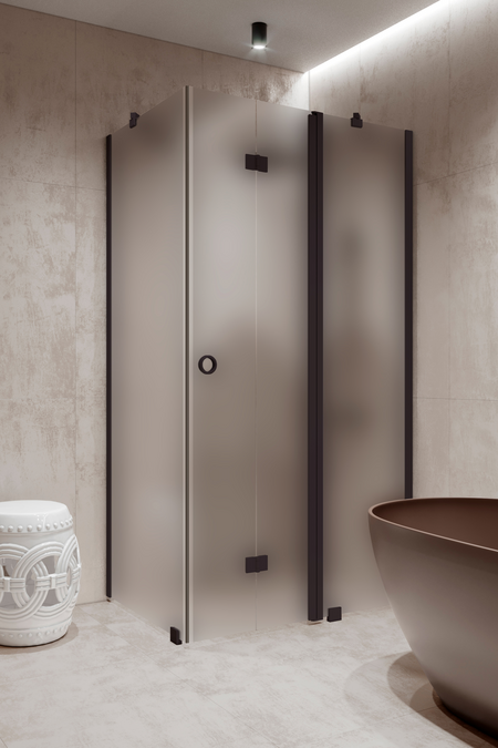 Shower enclosure with a fixed wall and a folding door with a fixed part Forma 371