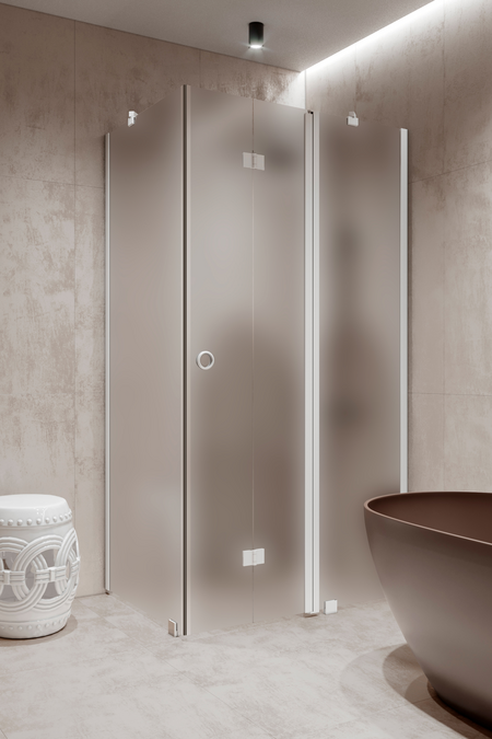 Shower enclosure with a fixed wall and a folding door with a fixed part Forma 371