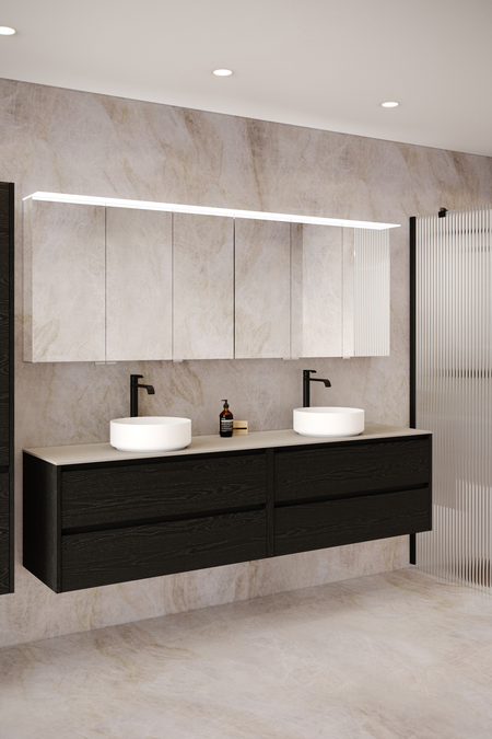 Double cabinet with two round countertop basins Classic K06