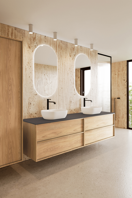 Double cabinet with two oval countertop basins Casa H15