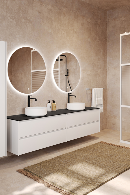 Double cabinet with two round countertop basins Luna L11
