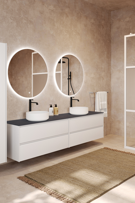 Double cabinet with two round countertop basins LunaL11