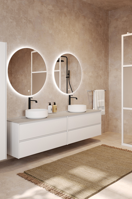 Double cabinet with two round countertop basins Luna L11