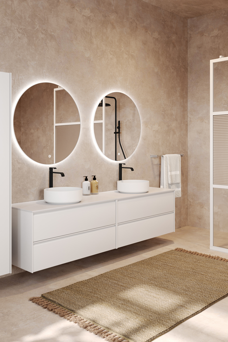 Tupla-allaskaluste kahdella pyöreällä malja-altaalla Luna L11