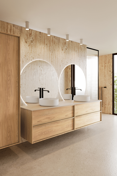 Double cabinet with two round countertop basins Casa H11