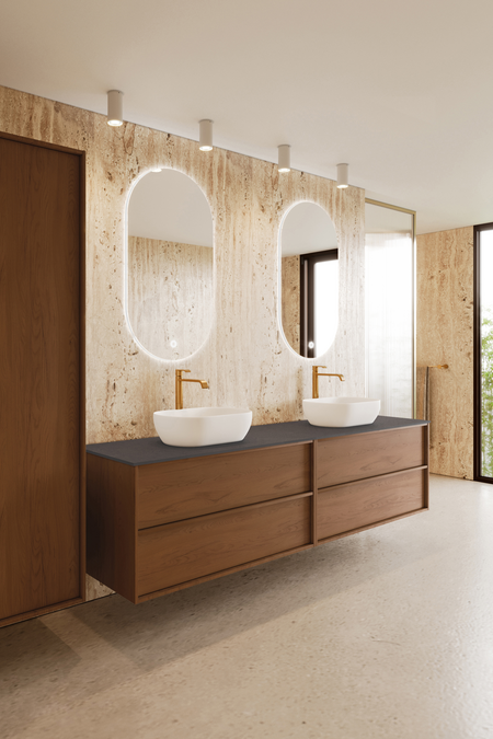 Double cabinet with two oval countertop basins Casa H15