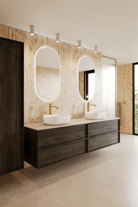 Double cabinet with two oval countertop basins Casa H15