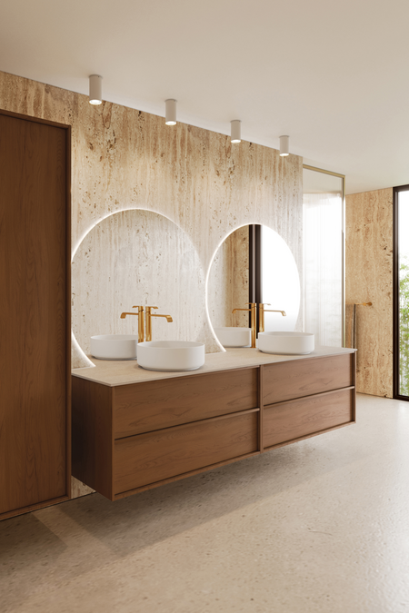 Double cabinet with two round countertop basins Casa H11