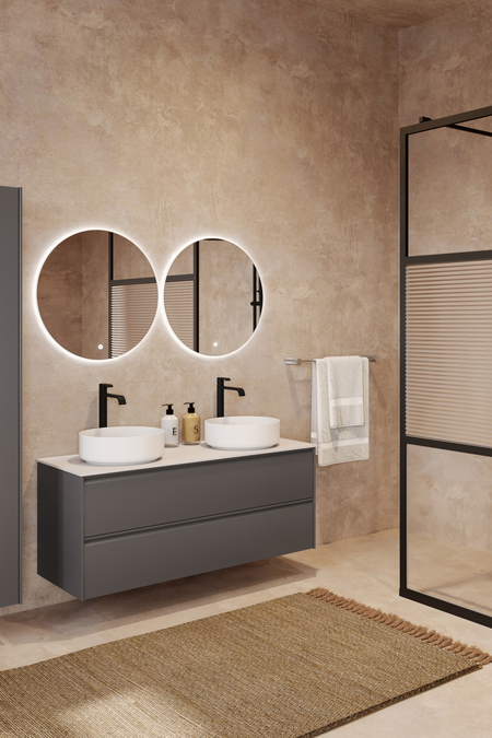 Cabinet with two round countertop basins Luna L10