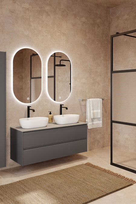 Cabinet with two oval countertop basins Luna L14