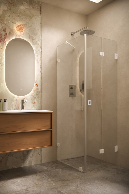 Shower enclosure with a fixed wall and a folding door Vetro 541 (511x513)