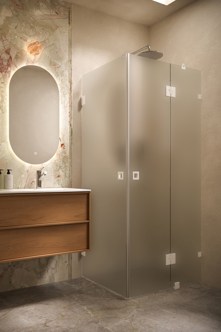 Shower enclosure with hinged doors one of which has a fixed part Vetro 545 (512x514)