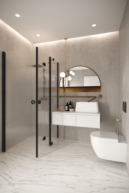 Shower enclosure with a hinged door and a folding door with a fixed part Forma 375