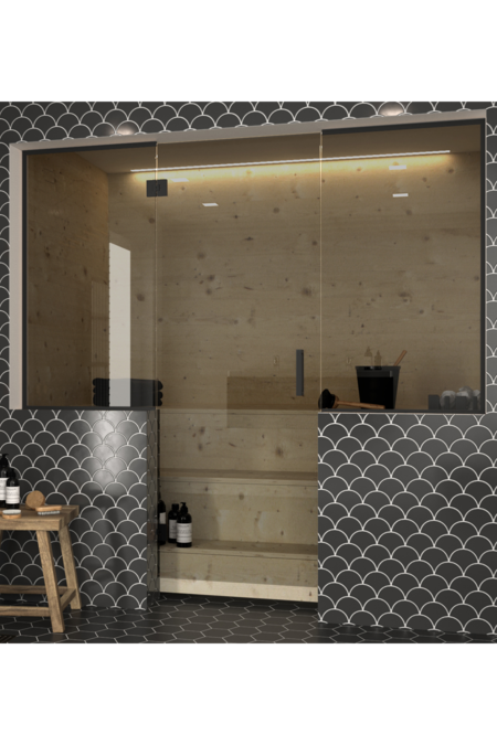 Sauna glass wall with window on handle side and hinge side Classic 649