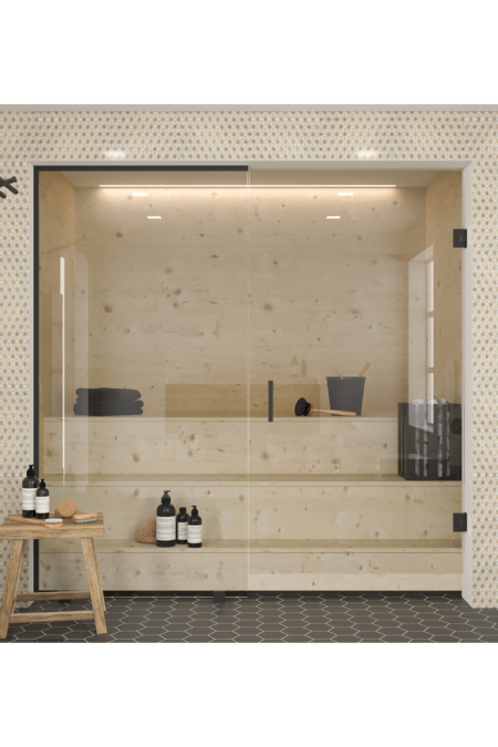 Sauna glass wall with fixed panel on handle side Classic 657