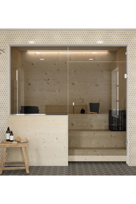 Bastu glasvägg med fönster på handtagssidan och ovanför dörren Classic 658